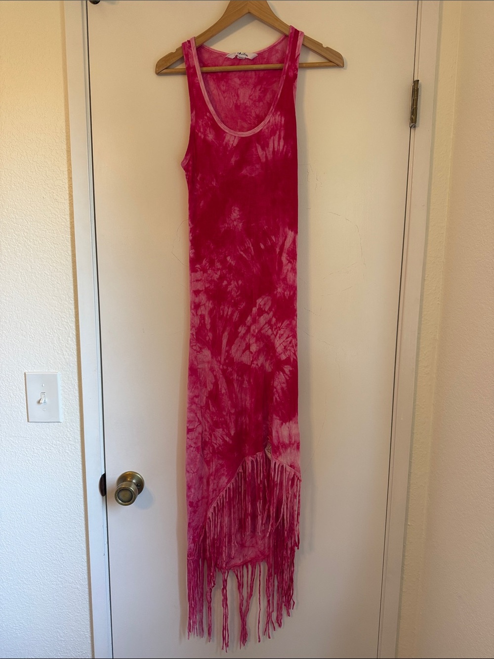5th & Love Pink Tie-Dye Fringe Maxi Tank Dress